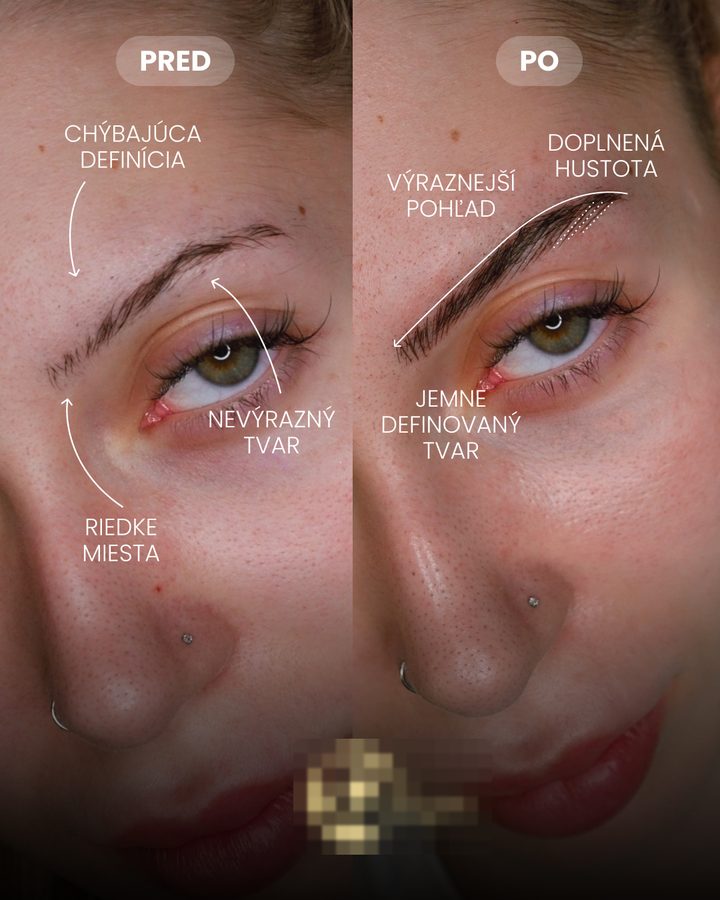 Grafická reklama - porovnanie pred a po, permanentný make-up obočia